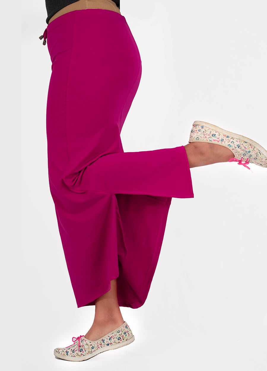 Queen Pink Sareeshaper stretchy, breathable, and durable saree underskirt shaping garment with flare bottom and drawstring waist.