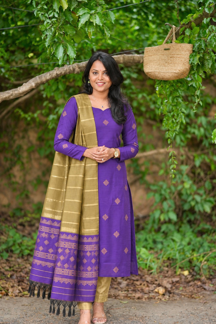 Kolam -purple and gold 3 piece salwar suit set with dupptta ( pre order )