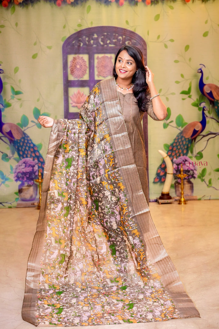 Silver raw silk Kurta 3 piece set with silver  dupptta