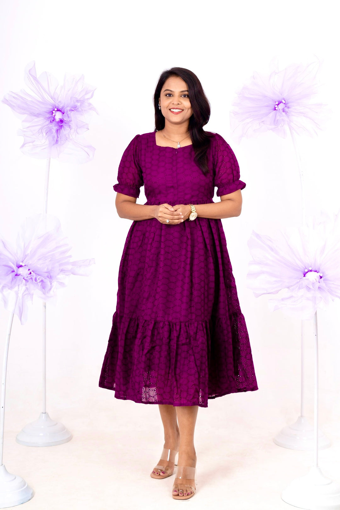 Grape  hakoba Dress With Lining