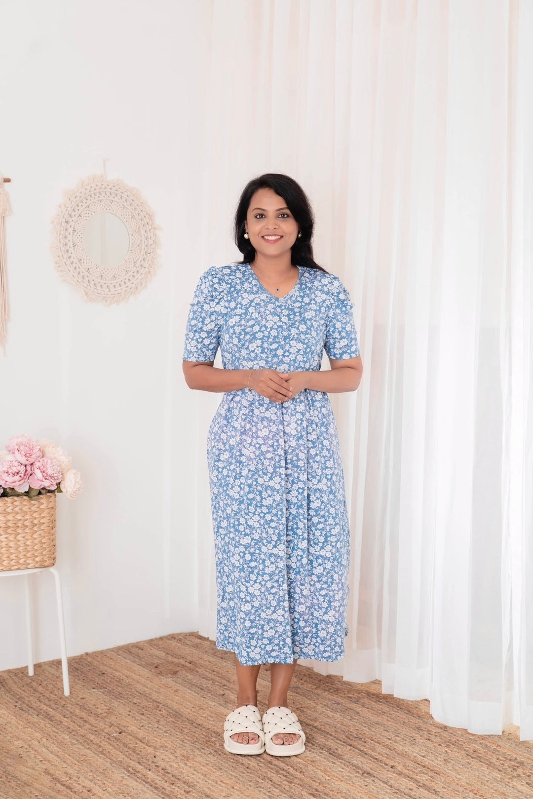 Midi RIYA Light Weight Dress summer collection ( SLIGHTLY FADED AS SHOWN IN PHOTO SO SOLD AT 399₹)