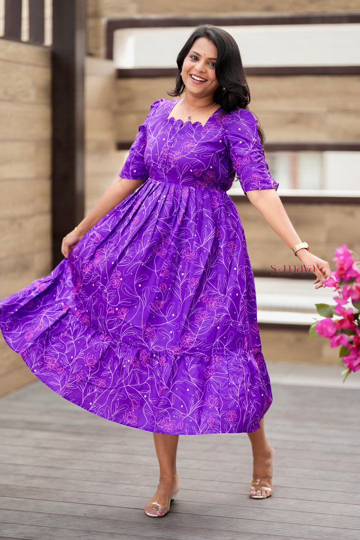 Mridula Purple Dress With lining( Wrinkle-Free Cotton Blend Dress)
