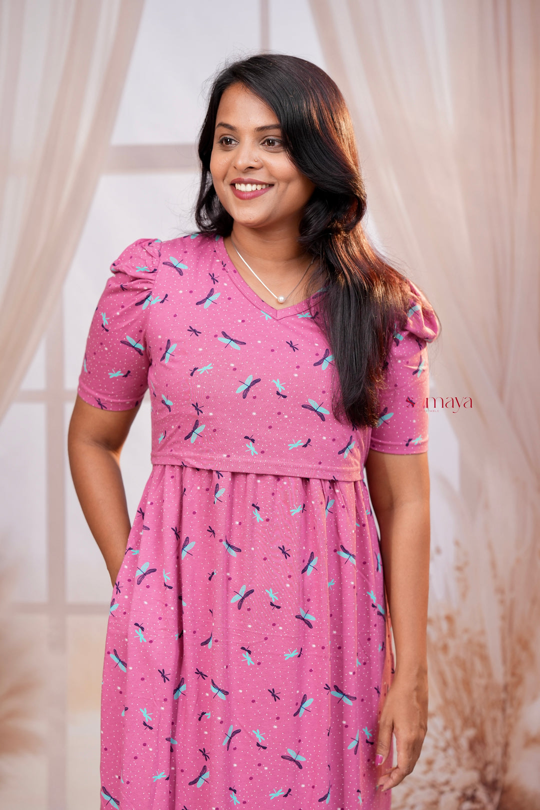 Maxi Dusty pink  dragonfly  Light Weight Dress