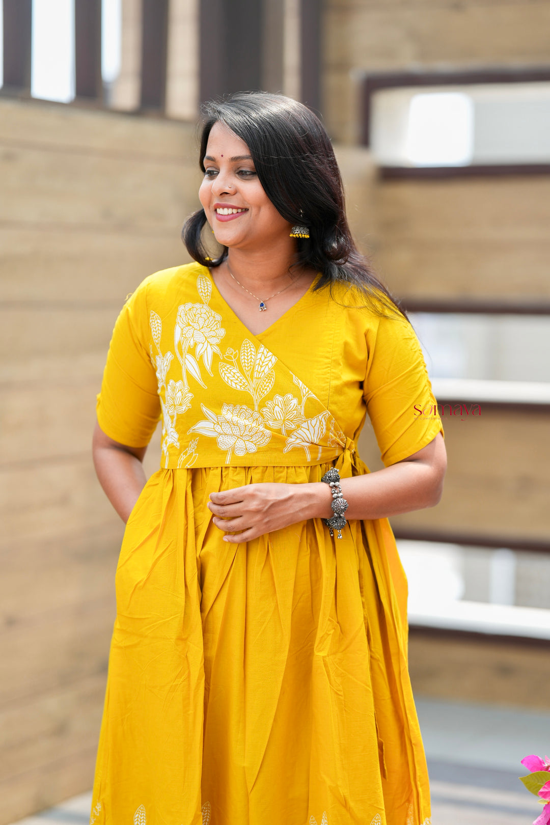 Yellow Casual Dress With Lining