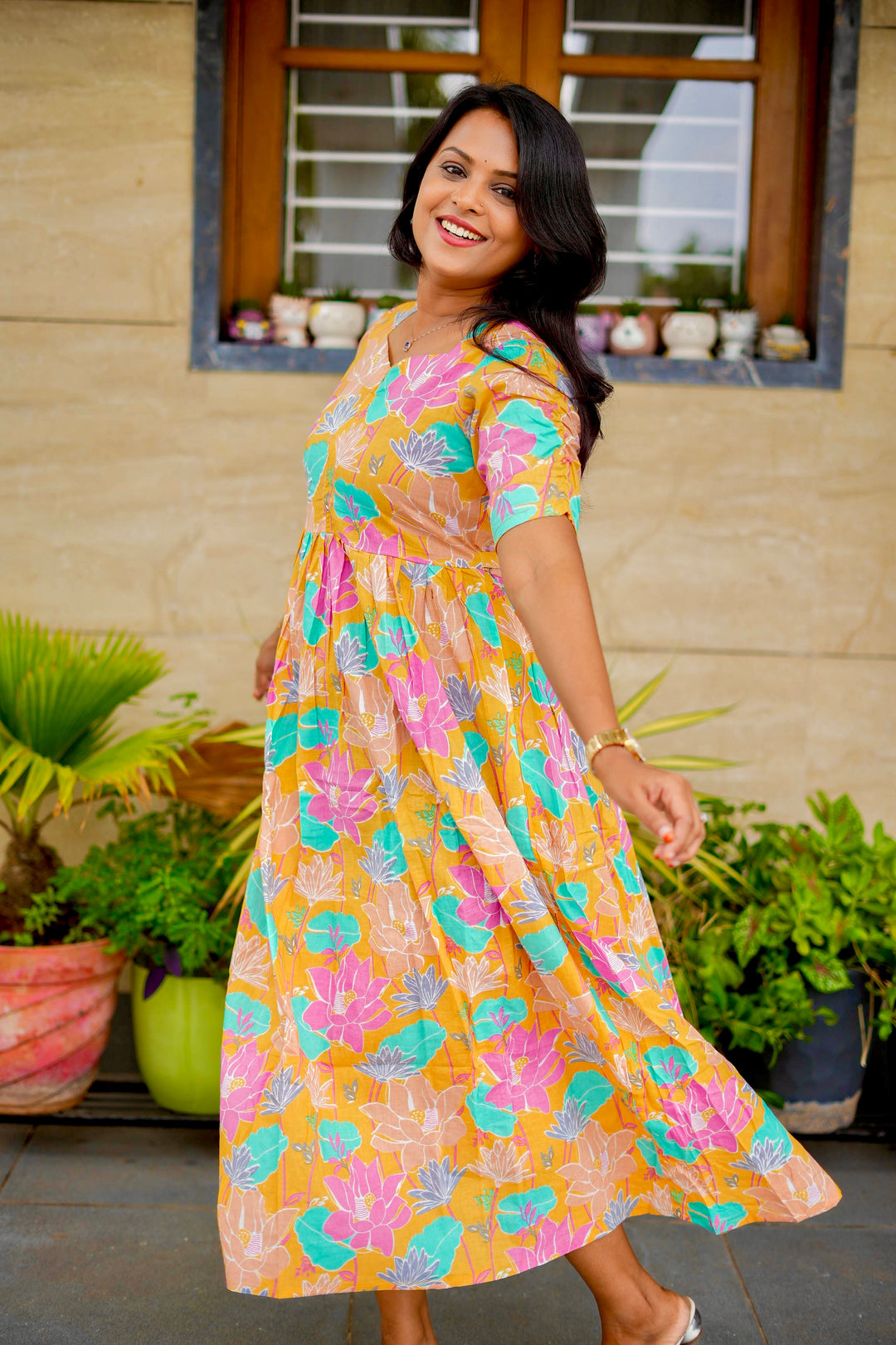 Mayil -Yellow day to night dress without lining