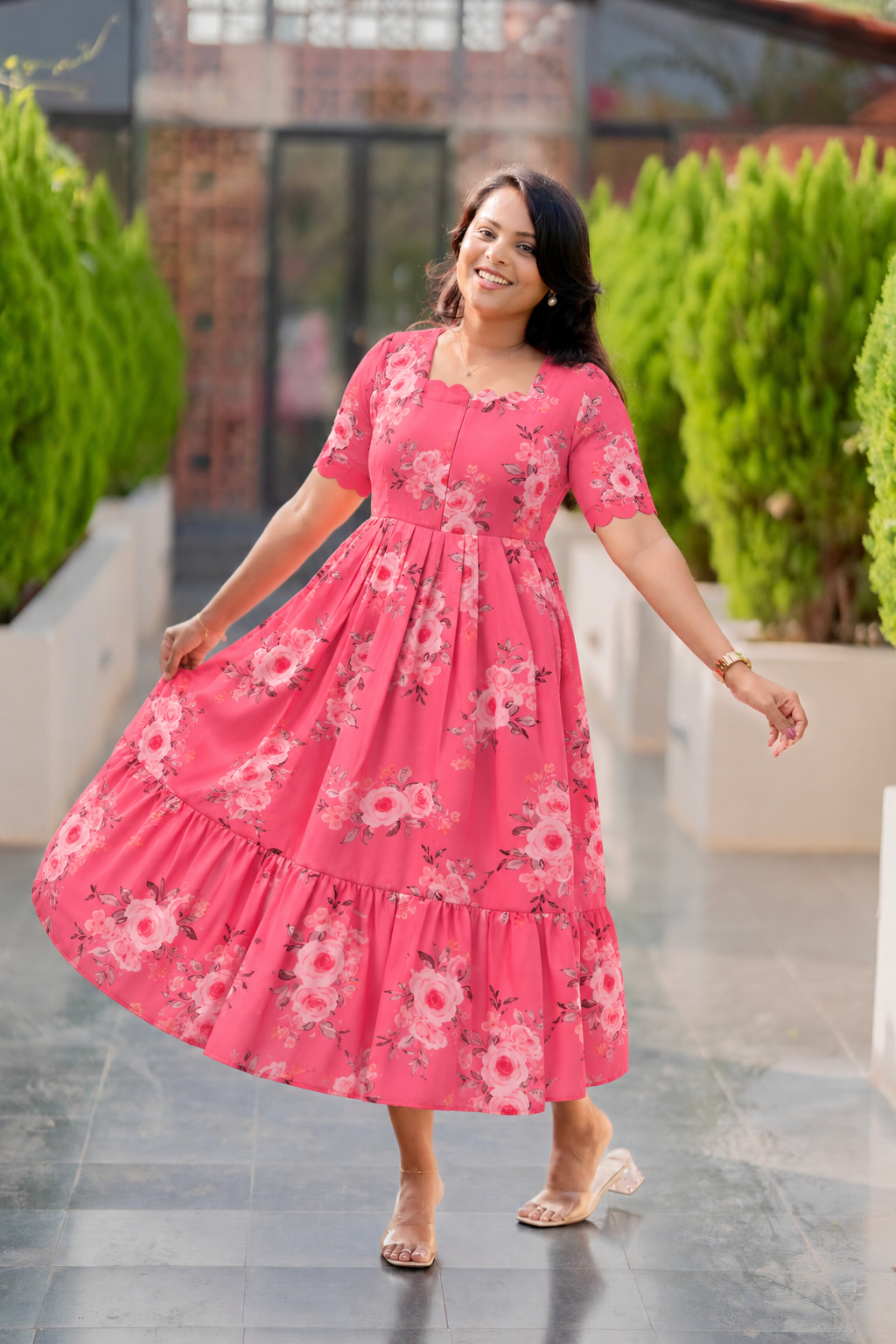 Preethi  georgette casual  Dress With Lining ( No-Iron Everyday Dress)