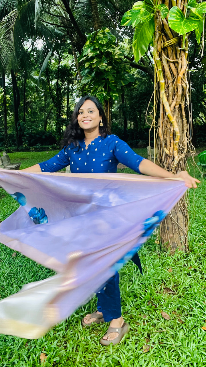 Aruvi -blue  raw silk kurta with dupptta ( ready to dispatch)set of 2