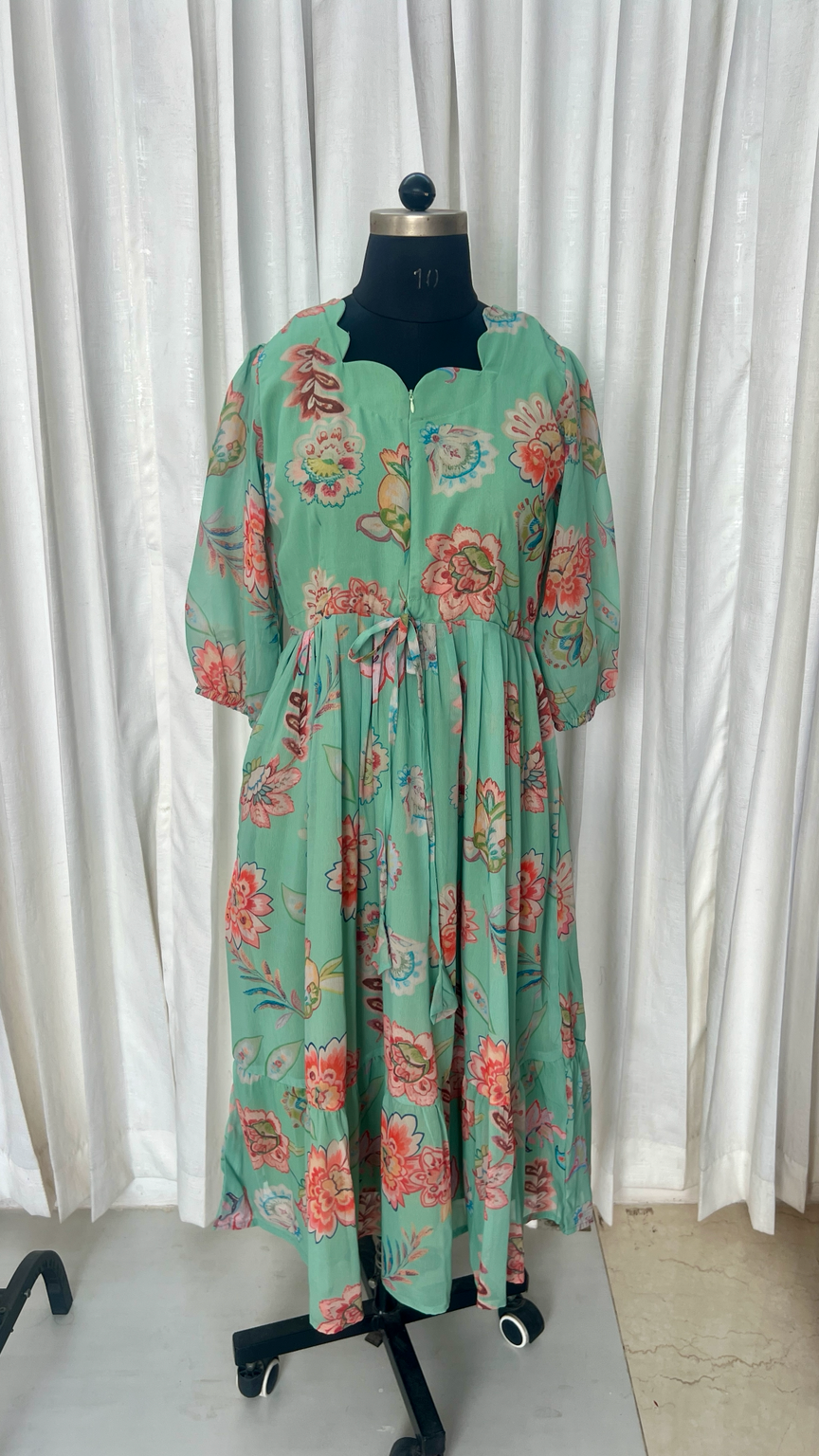 Mint georgette casual  Dress With Lining ( No-Iron Everyday Dress)