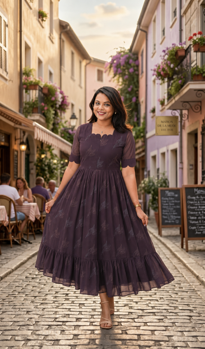 Brown georgette casual Dress With Lining ( No-Iron Everyday Dress)