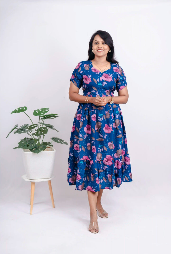 Navy pink Casual Dress With Lining