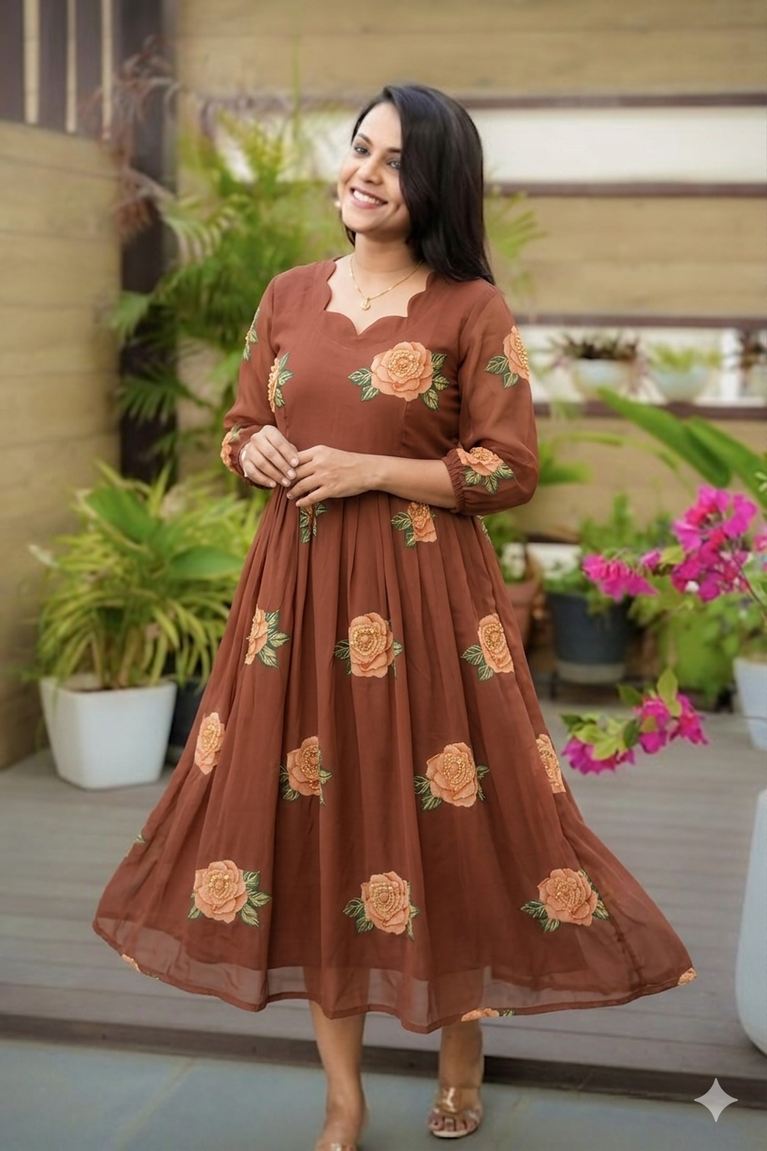Five star georgette casual Dress With Lining ( No-Iron Everyday Dress)