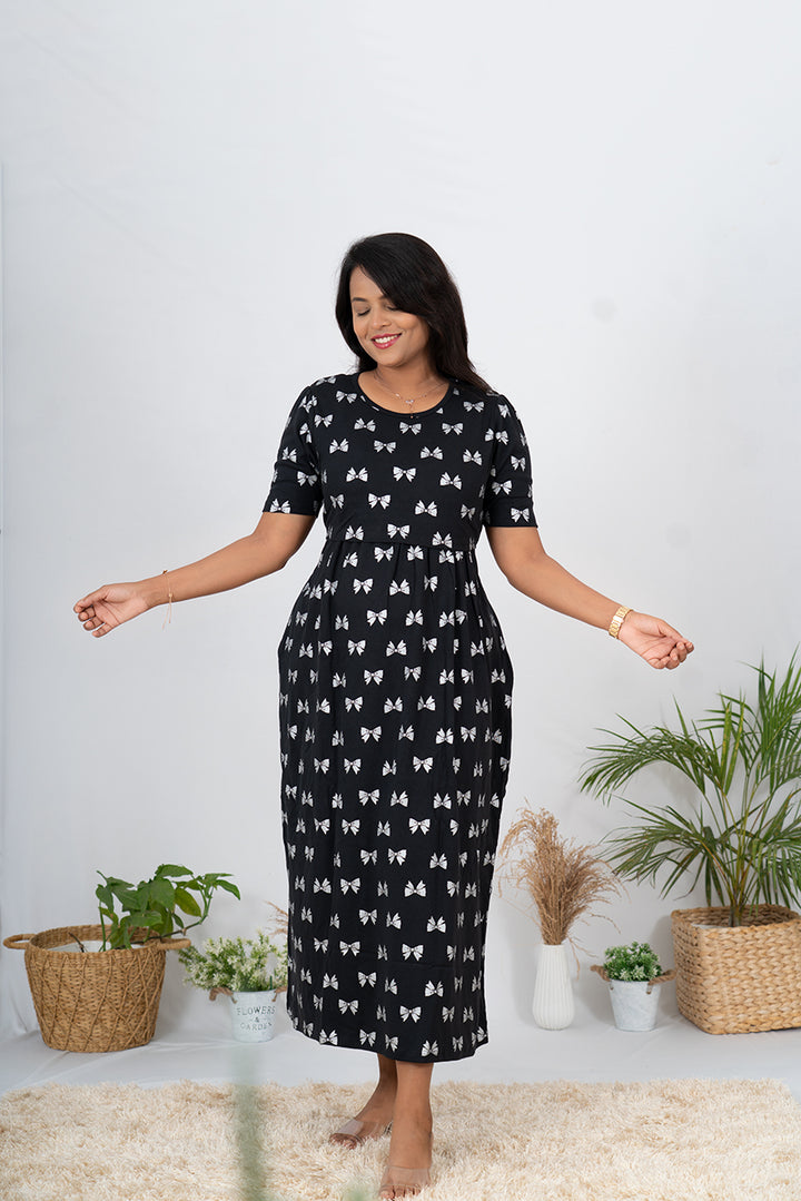 Maxi Black Ribbon Dress( Minor embroidery variationso sold at sale price )