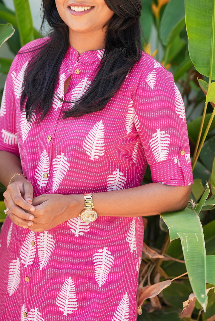 Pink cotton kurta set (button opening)