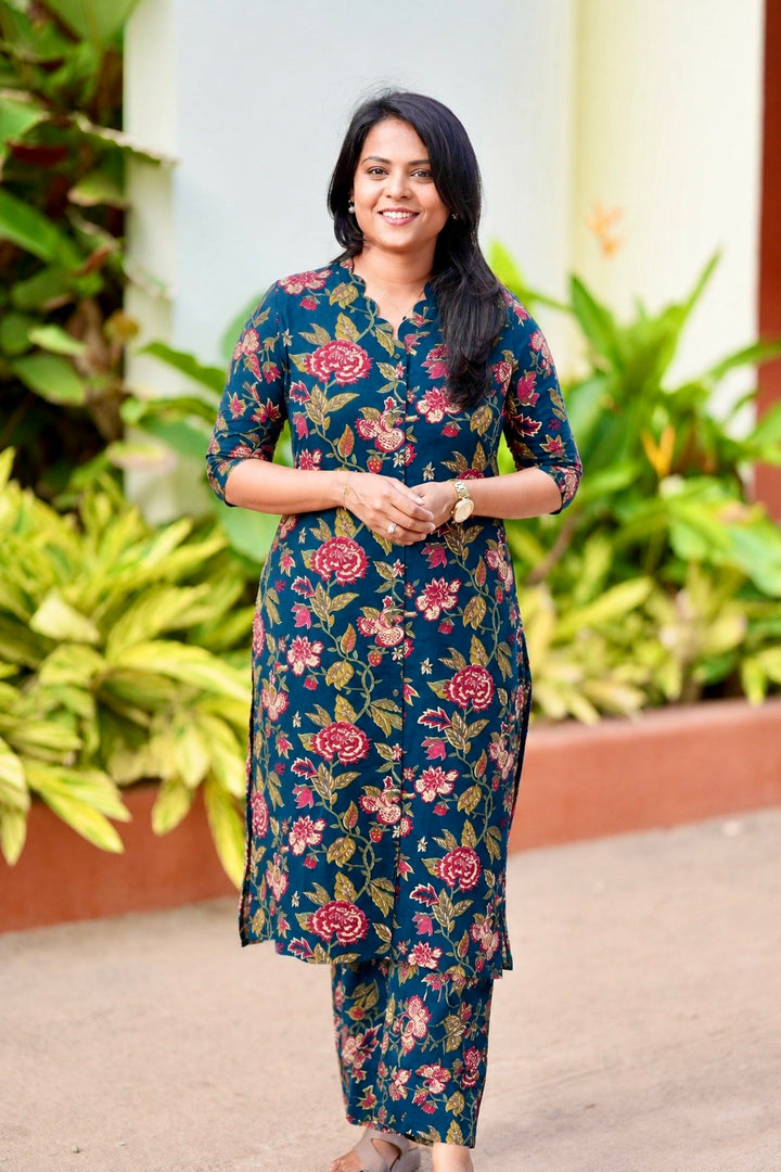 Navy Cotton 2 piece Set with lining