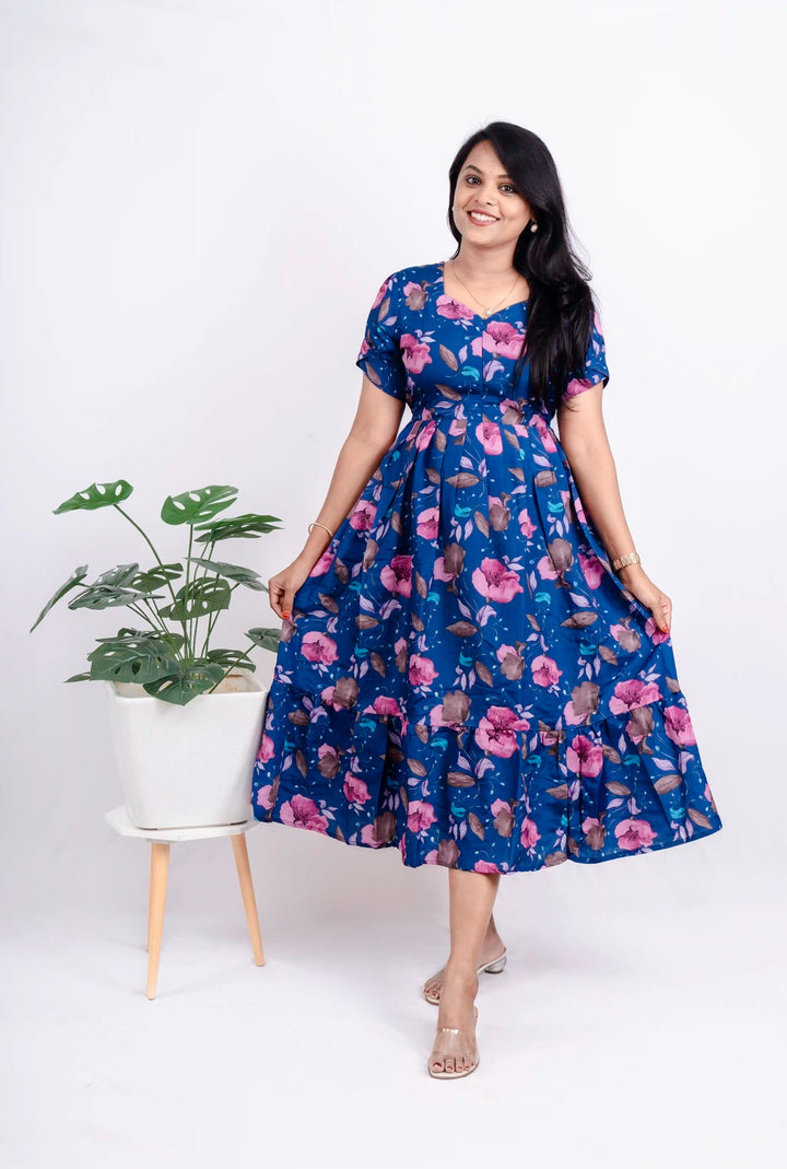 Navy pink Casual Dress With Lining