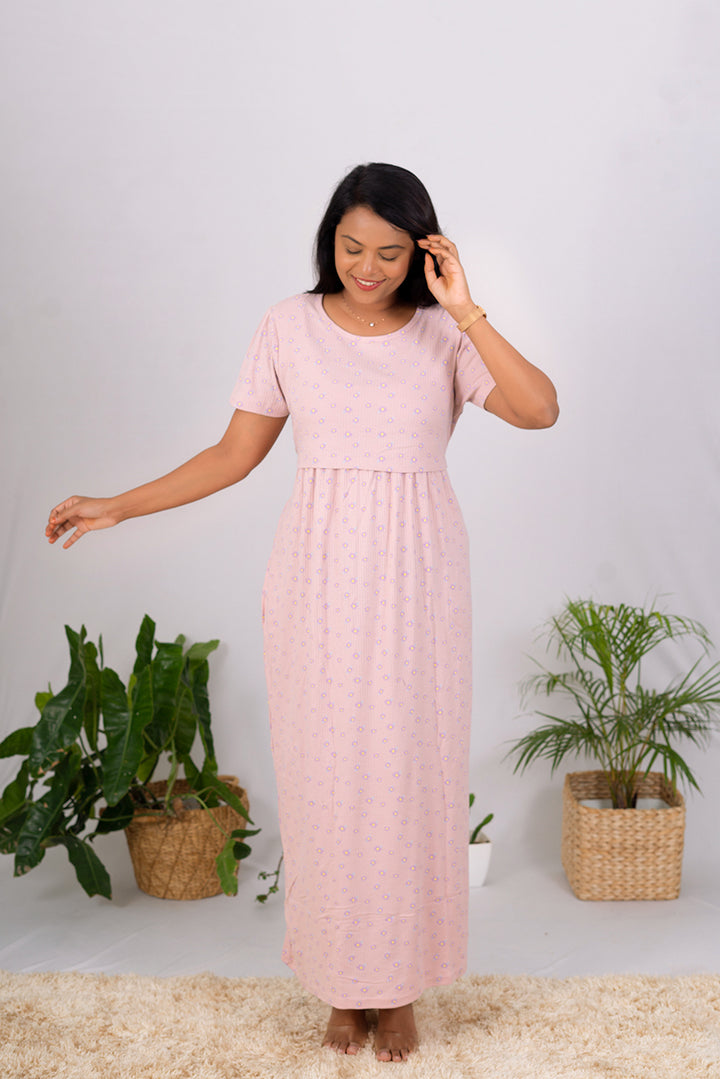 Full length Rose Gold  Ribbed dress(maxi)( Minor stain variation so sold at sale price )