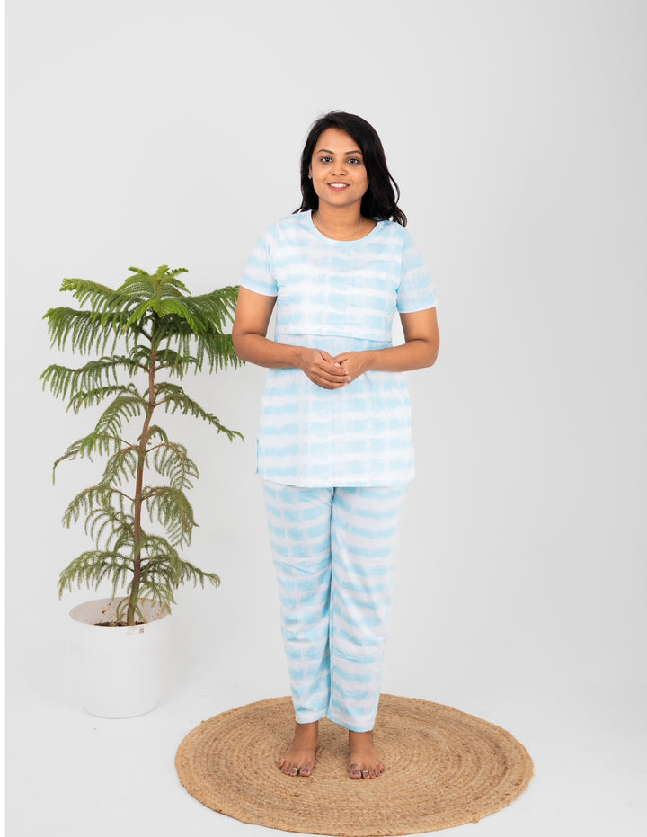 Skyblue tie & dye Feeding Pant set light weight