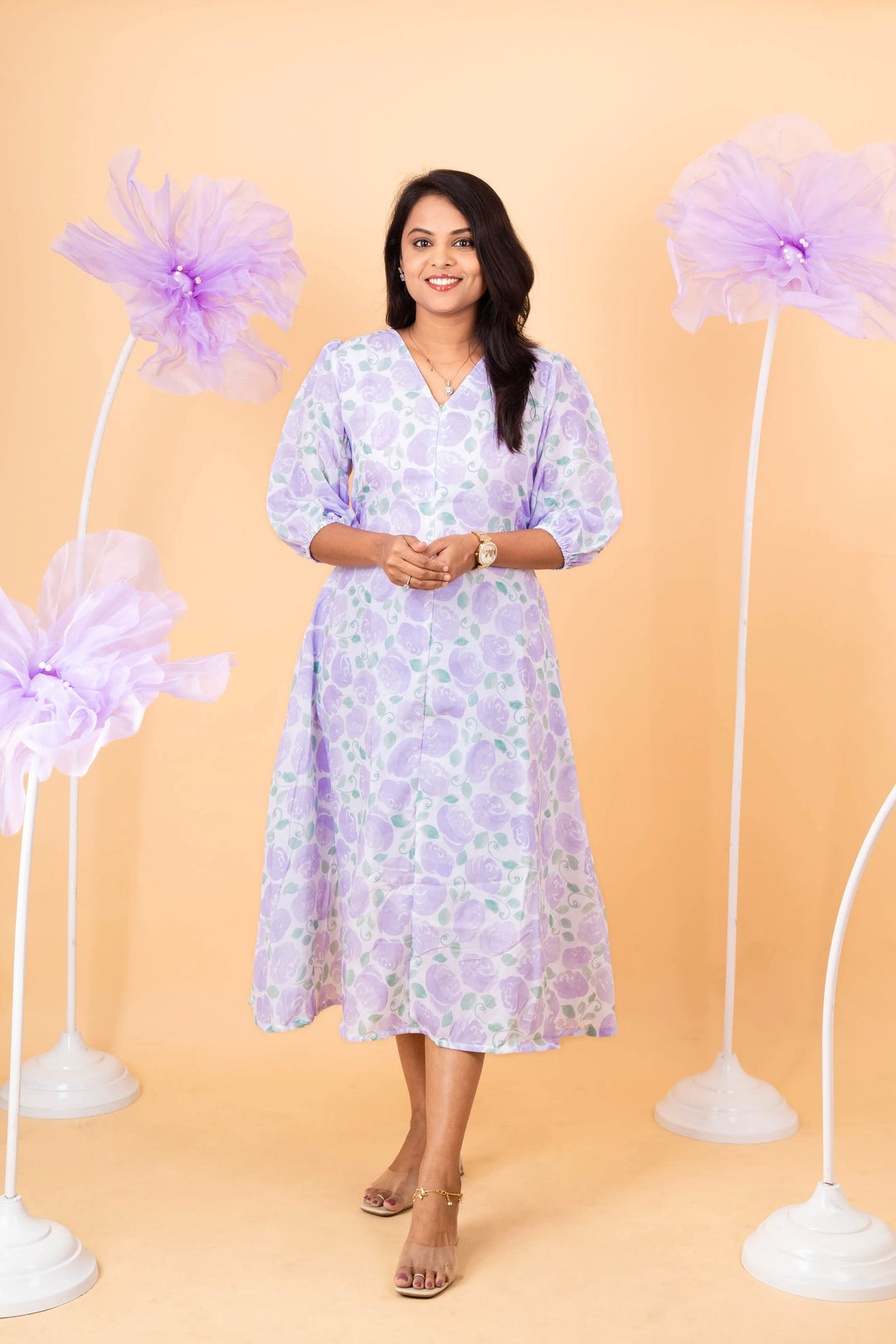 Lavender rose  casual  Dress With Lining