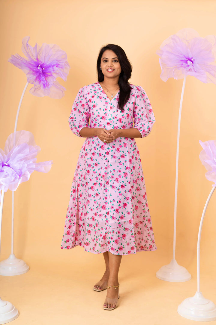 Rose casual  Dress With Lining