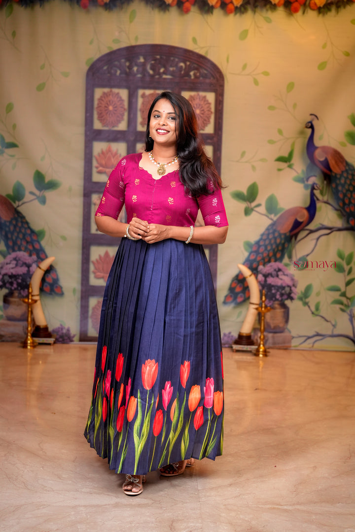Varshini - blue festive  maxi dress with lining
