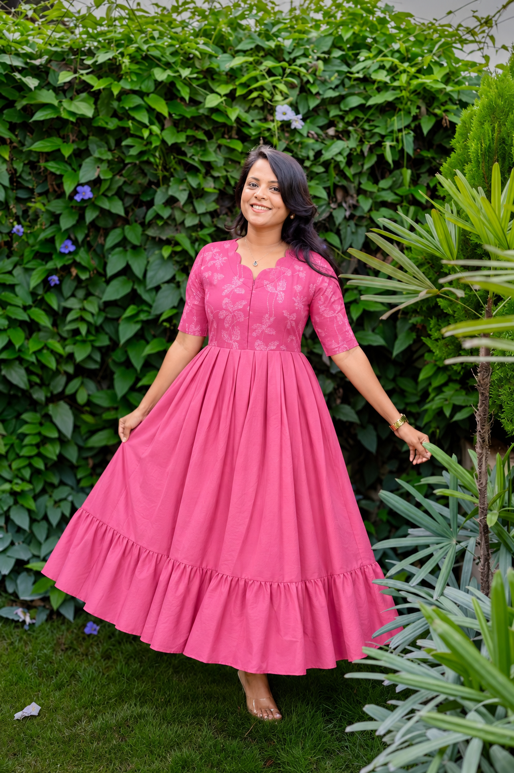 Princess -pink  Dress With lining( Wrinkle-Free Cotton Blend Dress)