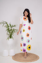 Load image into Gallery viewer, Maxi White Sunflower Ribbed Dress with dress baby tshirt ( samaya exclusive premium fabric ) mention baby tshirt size in notes
