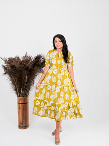 Yellow Green casual Dress With Lining