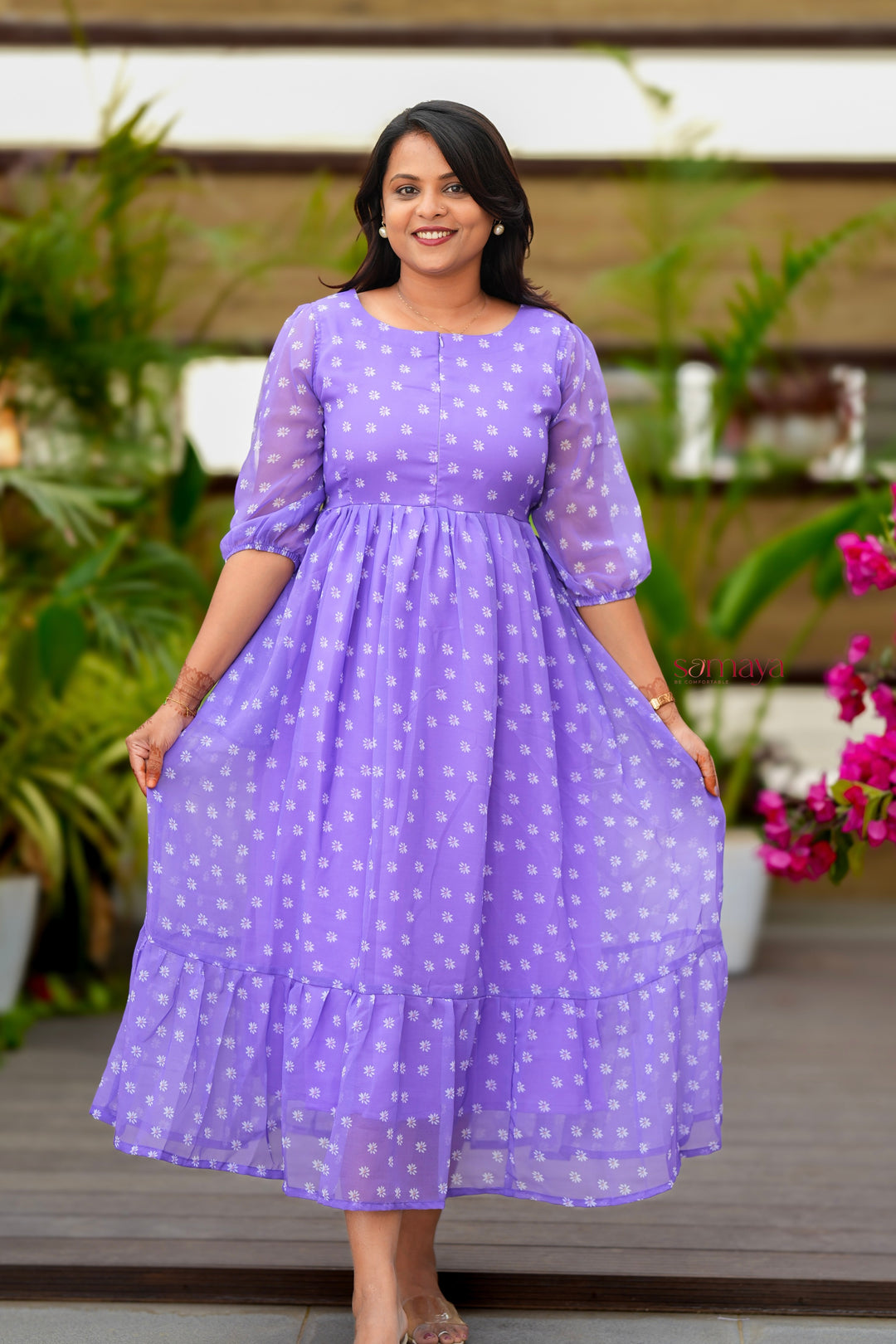 Daisy  georgette casual Dress With Lining ( No-Iron Everyday Dress)