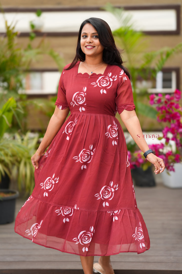 Rose - georgette casual  Dress With Lining ( No-Iron Everyday Dress)