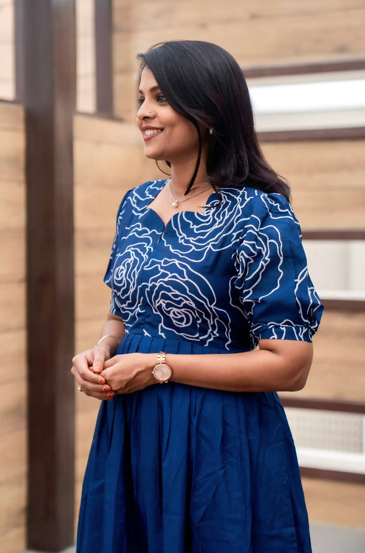 Maxi Flora Blue Dress  Without Lining