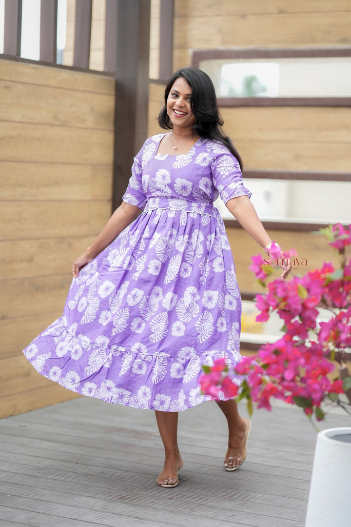 Lilac Casual Dress With Lining( Wrinkle-Free Cotton Blend Dress)