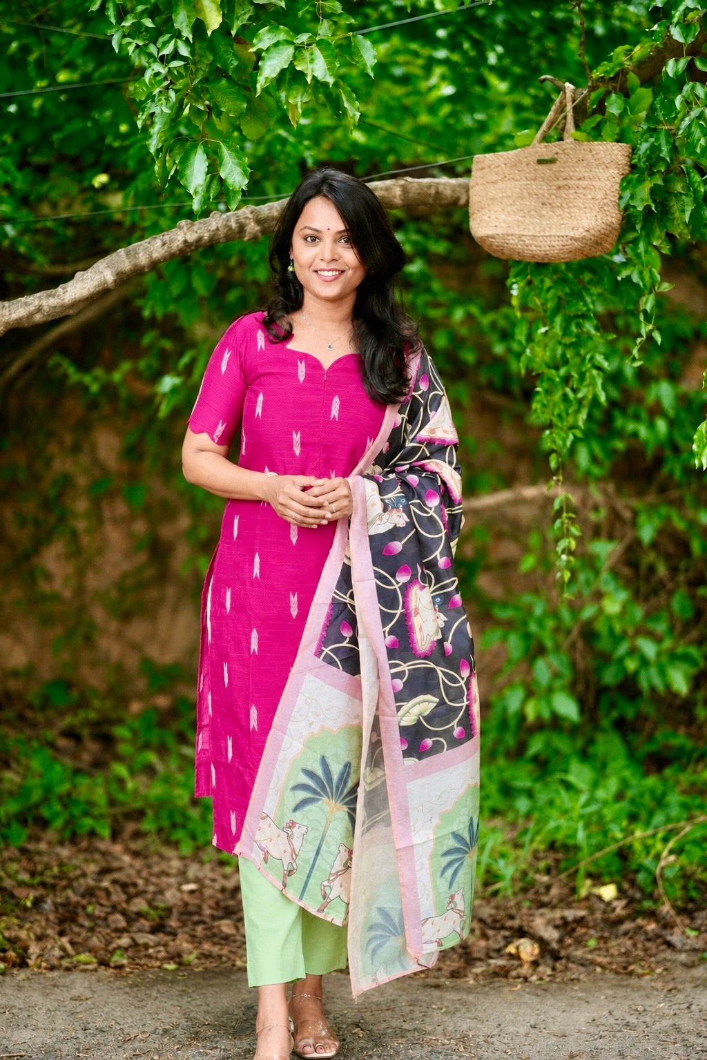 Mithila Pichwai raw silk  set with dupptta( set of 3) ready to dispatch