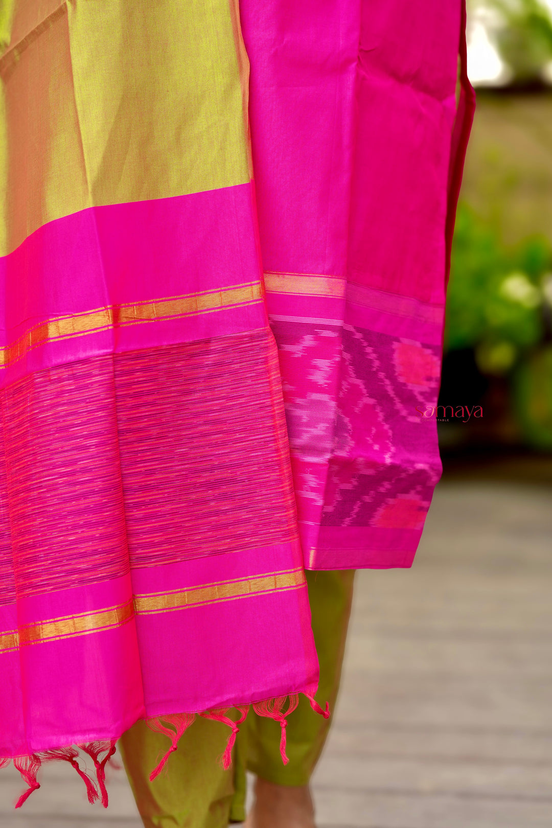Shanthini -pink Pochampally Ikkat  3 piece  suit set with Dupatta