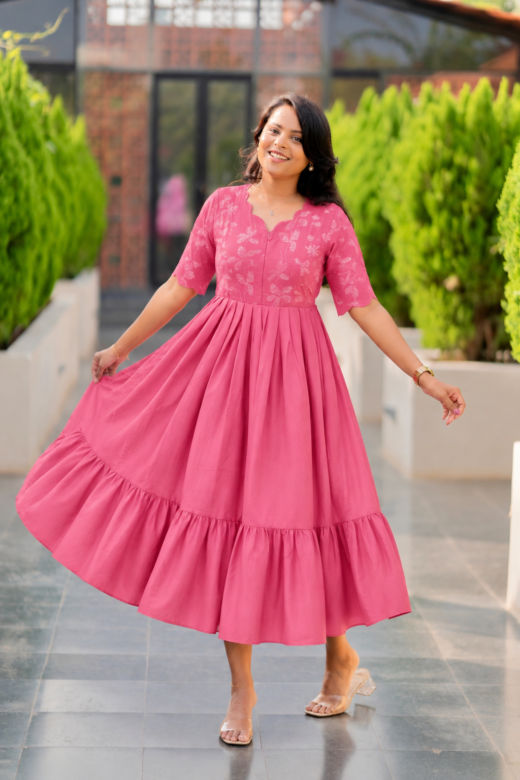Princess -pink  Dress With lining( Wrinkle-Free Cotton Blend Dress)