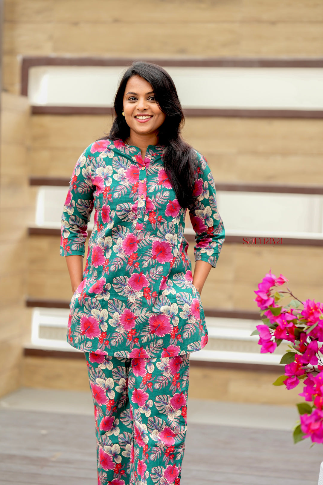 HAASYA-Green Maroon Night Co-ord Set