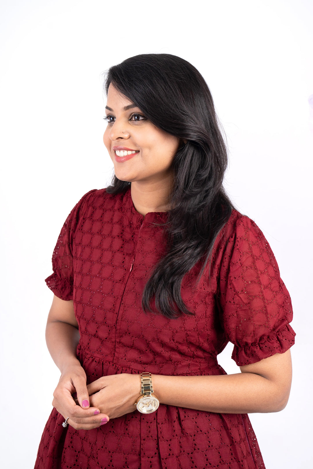 Maroon Hakoba Dress With Lining