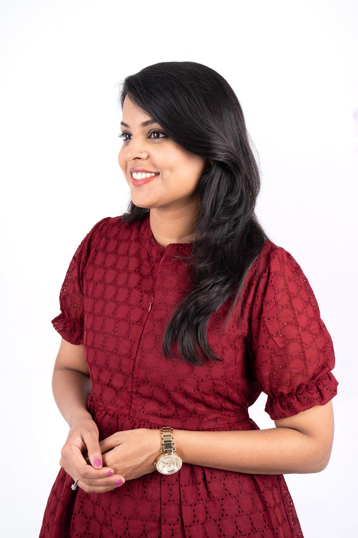 Maroon Hakoba Dress With Lining