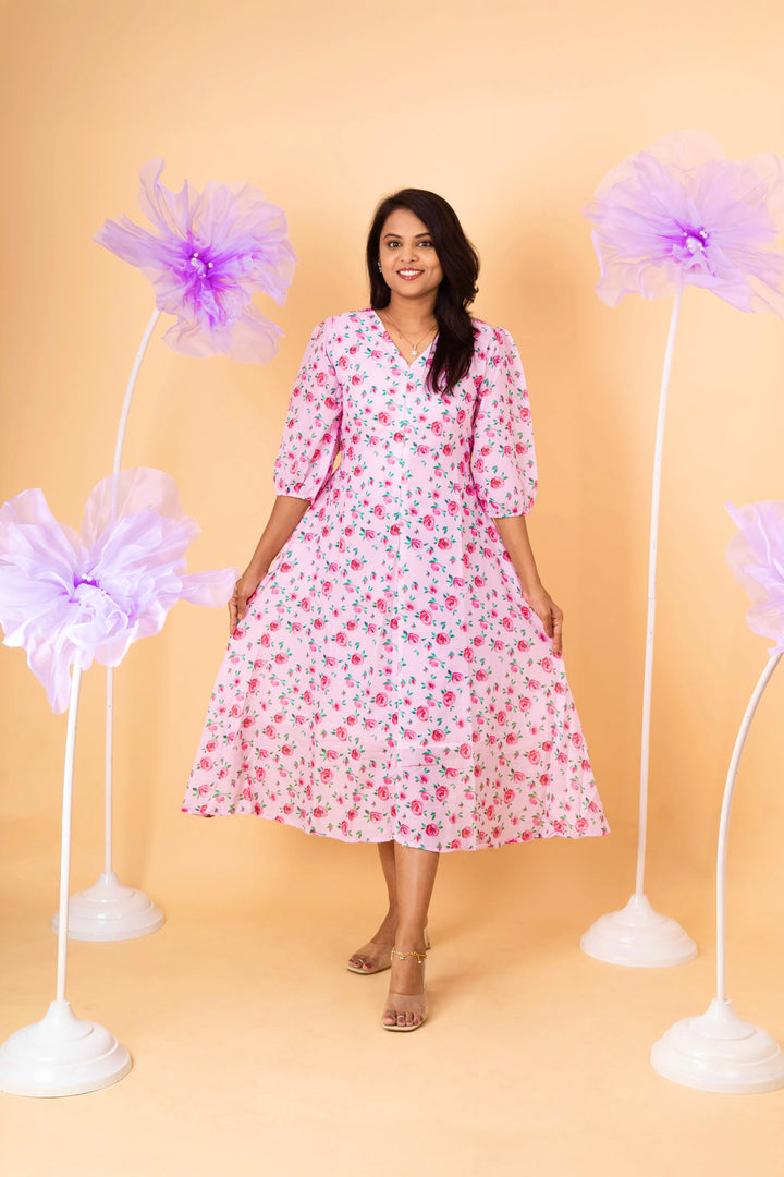 Rose casual  Dress With Lining