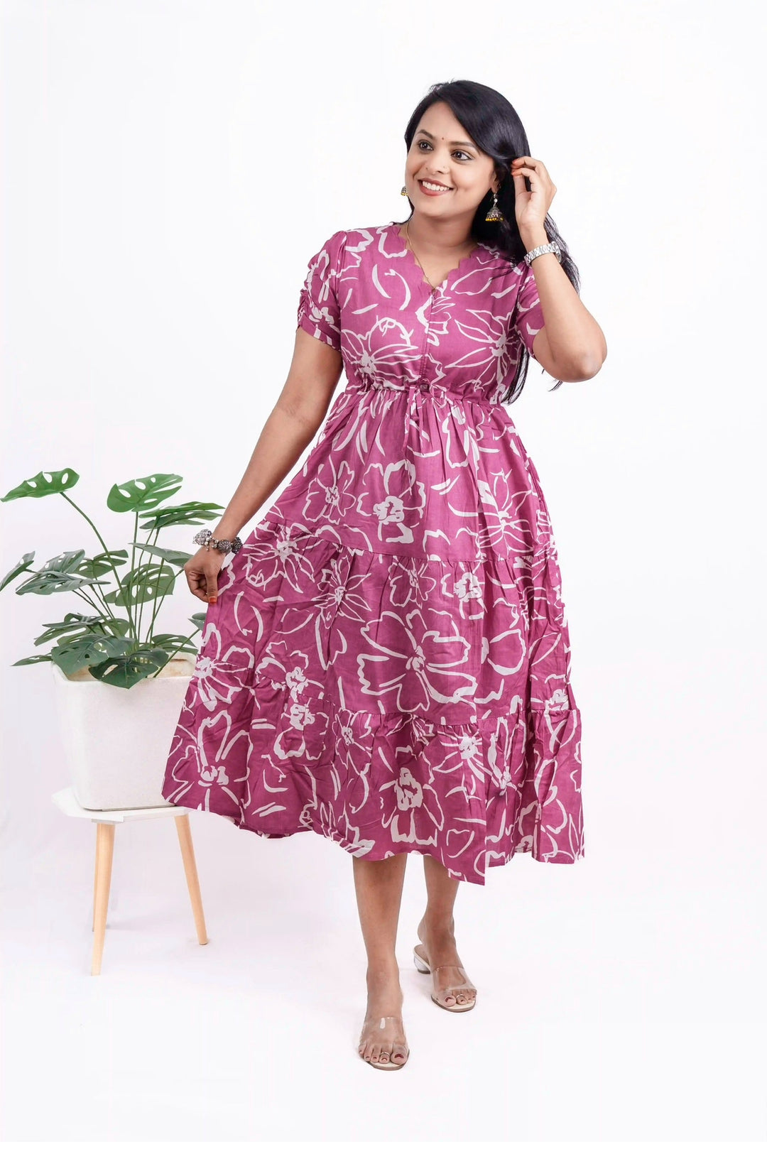 Dusty pink floral dress with lining