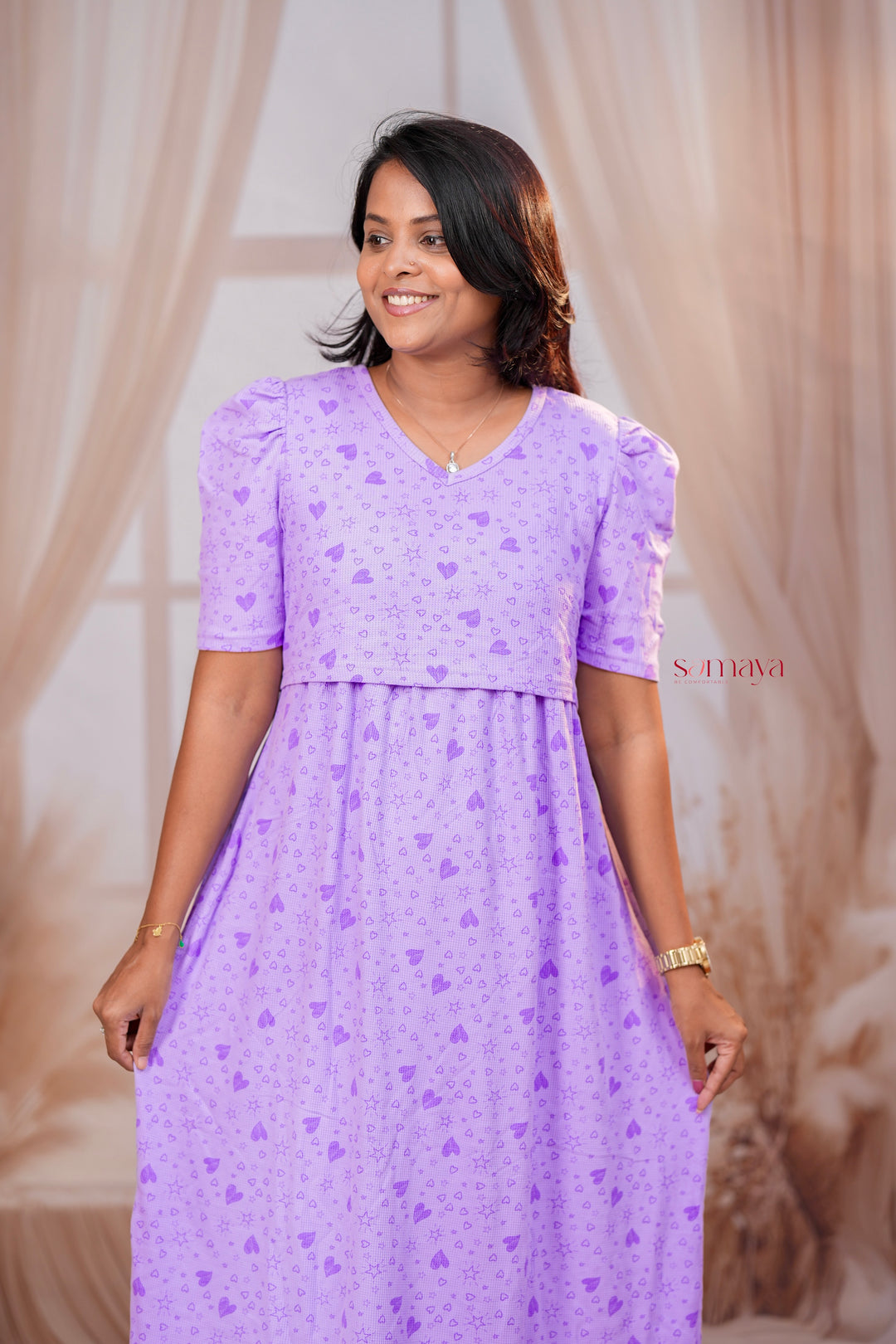 Maxi  Lilac Light Weight maternity feeding zipless Dress