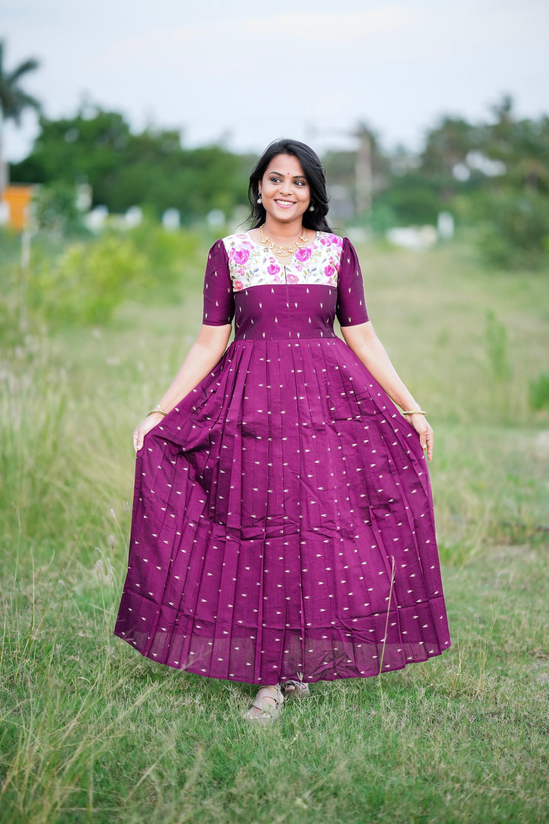 Durga Raw silk maxi Dress With Lining