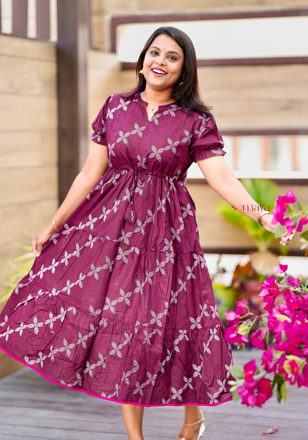 Plum casual Dress With Lining