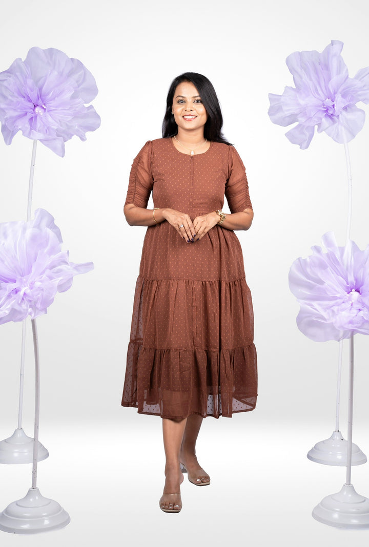 Chocolate georgette casual  Dress With Lining