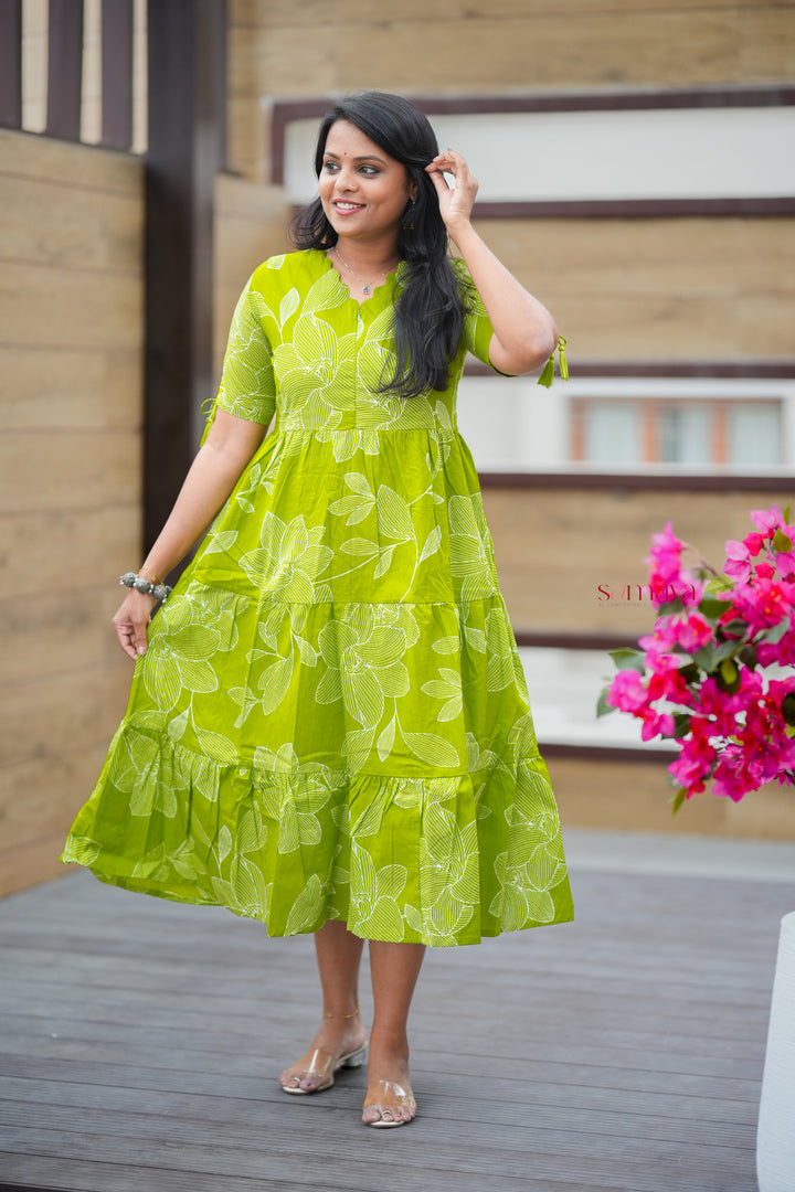 Pachai nirameh casual Dress With Lining