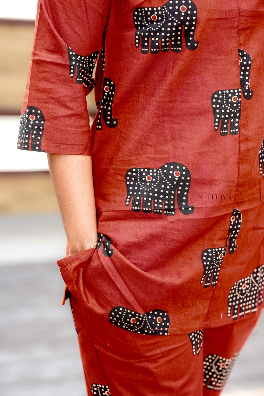 ZARA- Maroon Elephant Night Co-ord Set