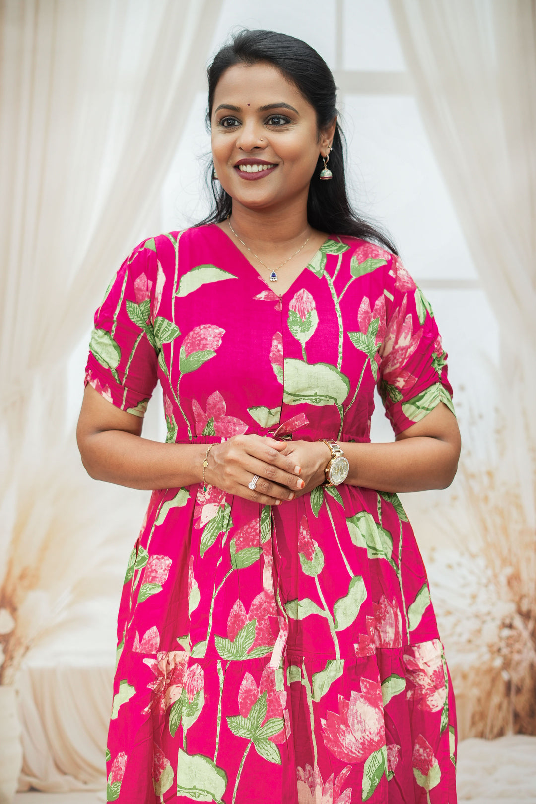 Pink Casual Dress With Lining