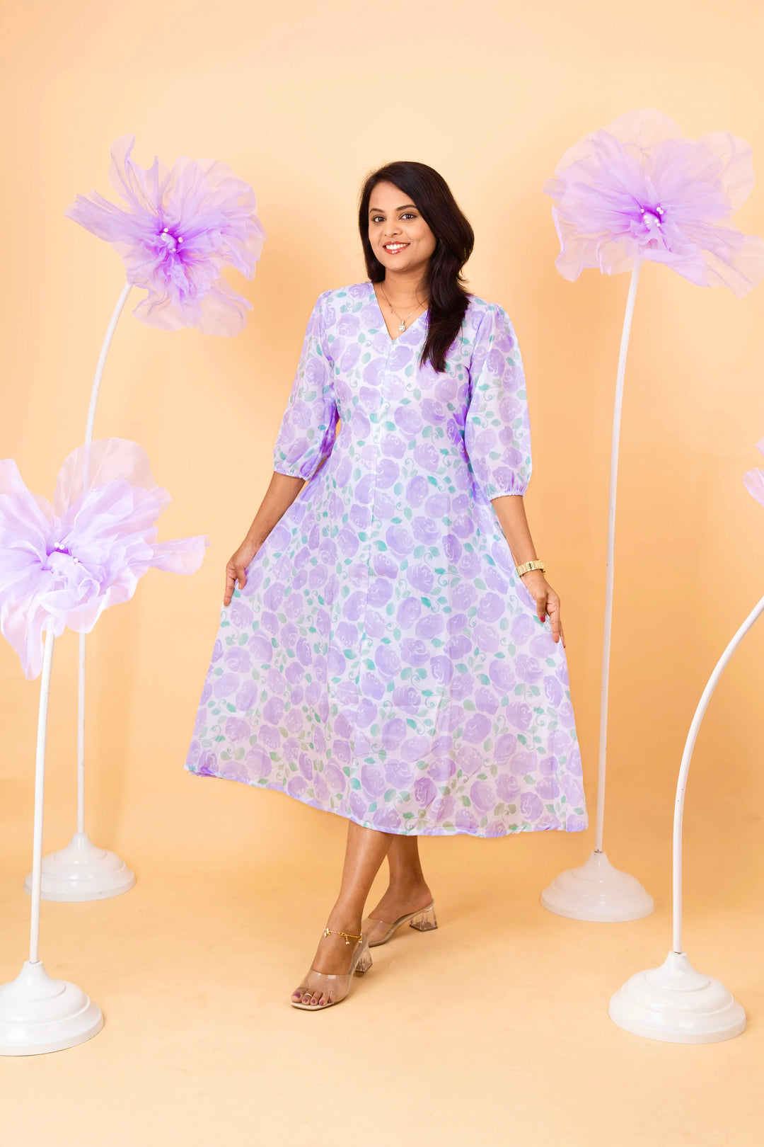 Lavender rose  casual  Dress With Lining