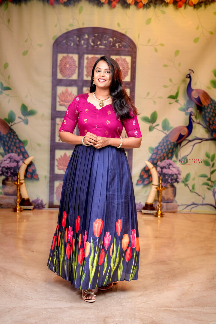 Varshini - blue festive  maxi dress with lining