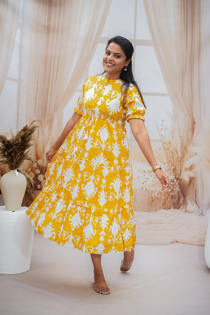 Yellow Casual Dress With Lining