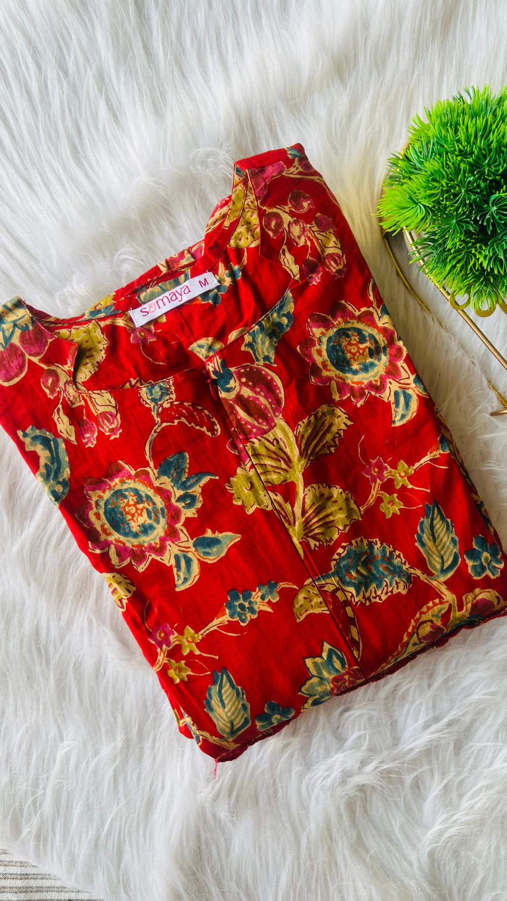 Red floral cotton Swathi day to night dress with elbow sleeves and center zipper, lightweight and breathable for maternity and nursing.